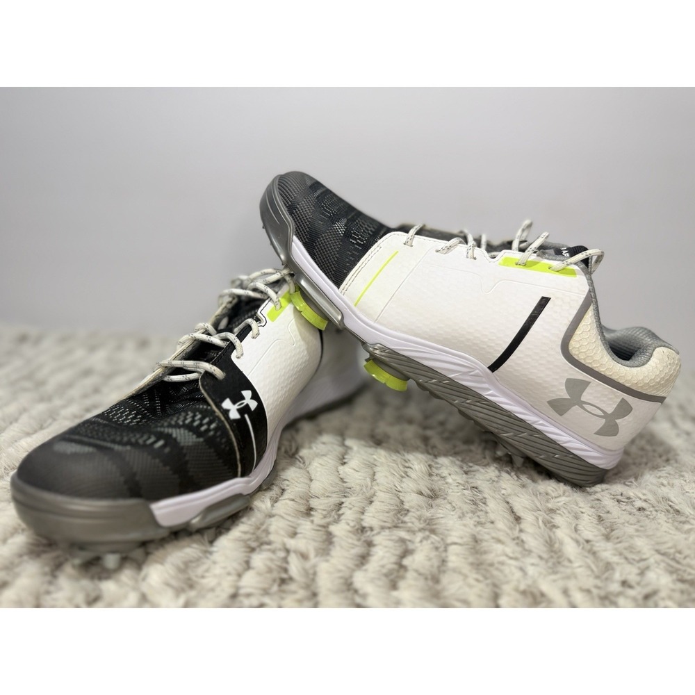 Under Armour Golf Shoes Boys Youth Size 6 White Black Lime Green Spiked Cleats